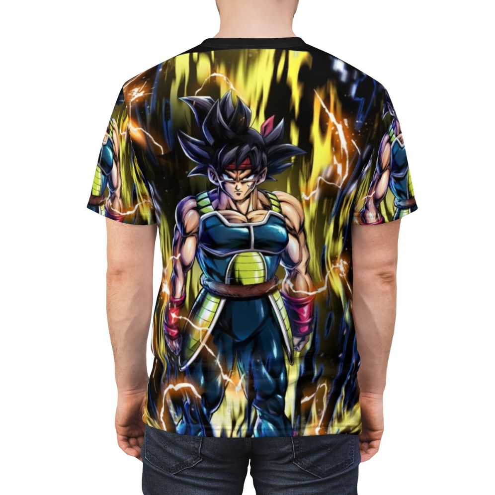 Bardock inspired anime fan art t-shirt featuring Goku, Vegeta, Broly, and other Dragon Ball characters - men back