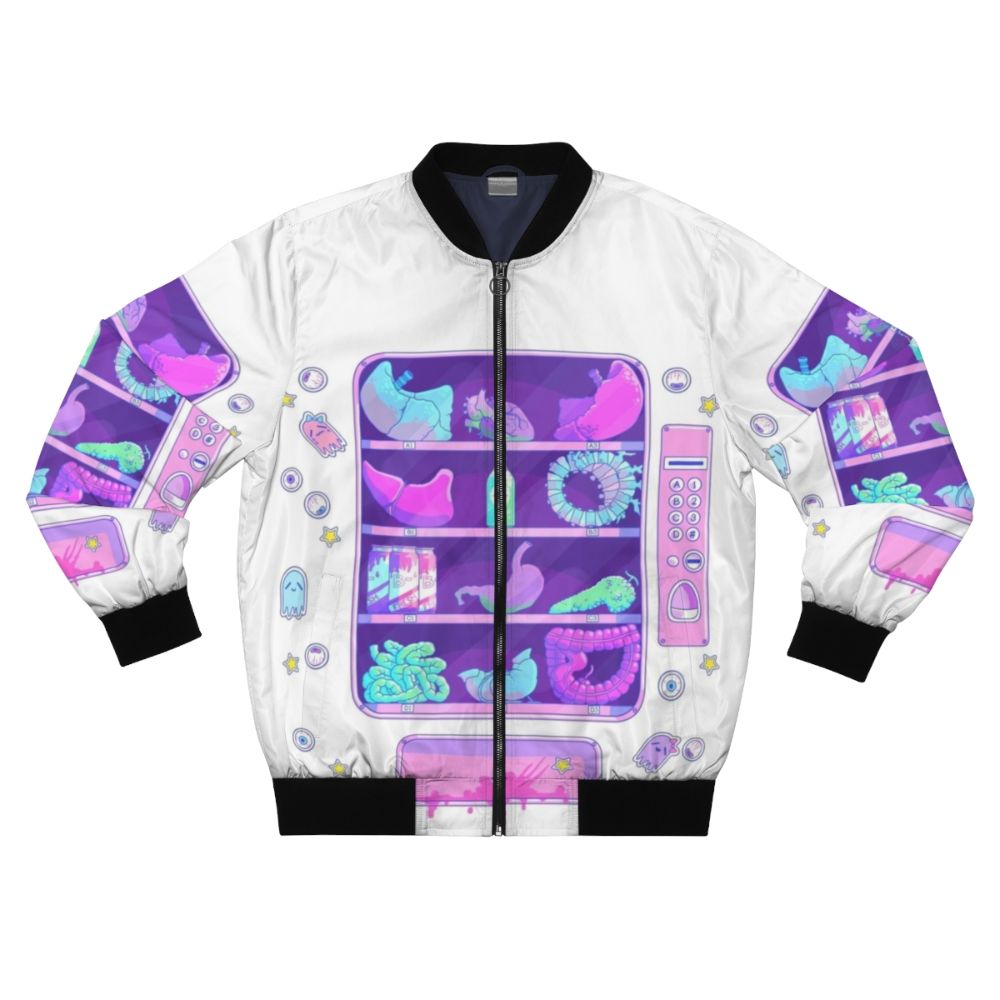 Pastel grunge style bomber jacket with creepy cartoon organs design