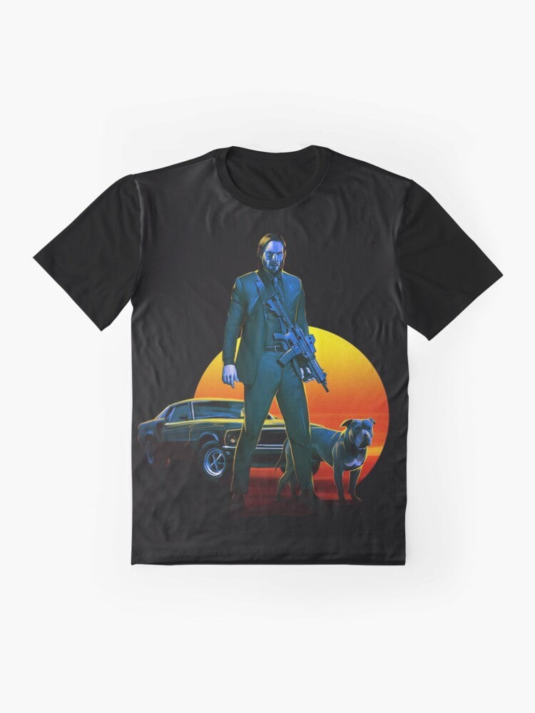 Baba Yaga and John Wick graphic t-shirt design - Flat lay