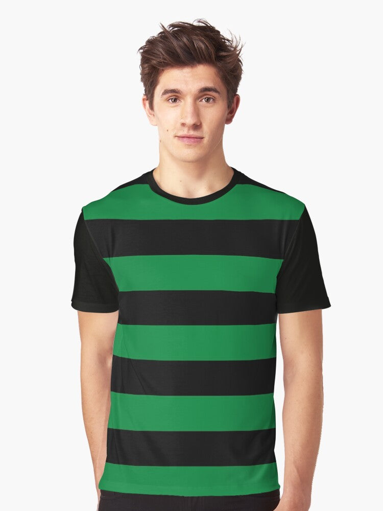 Striped green graphic t-shirt with horizontal lines - Men