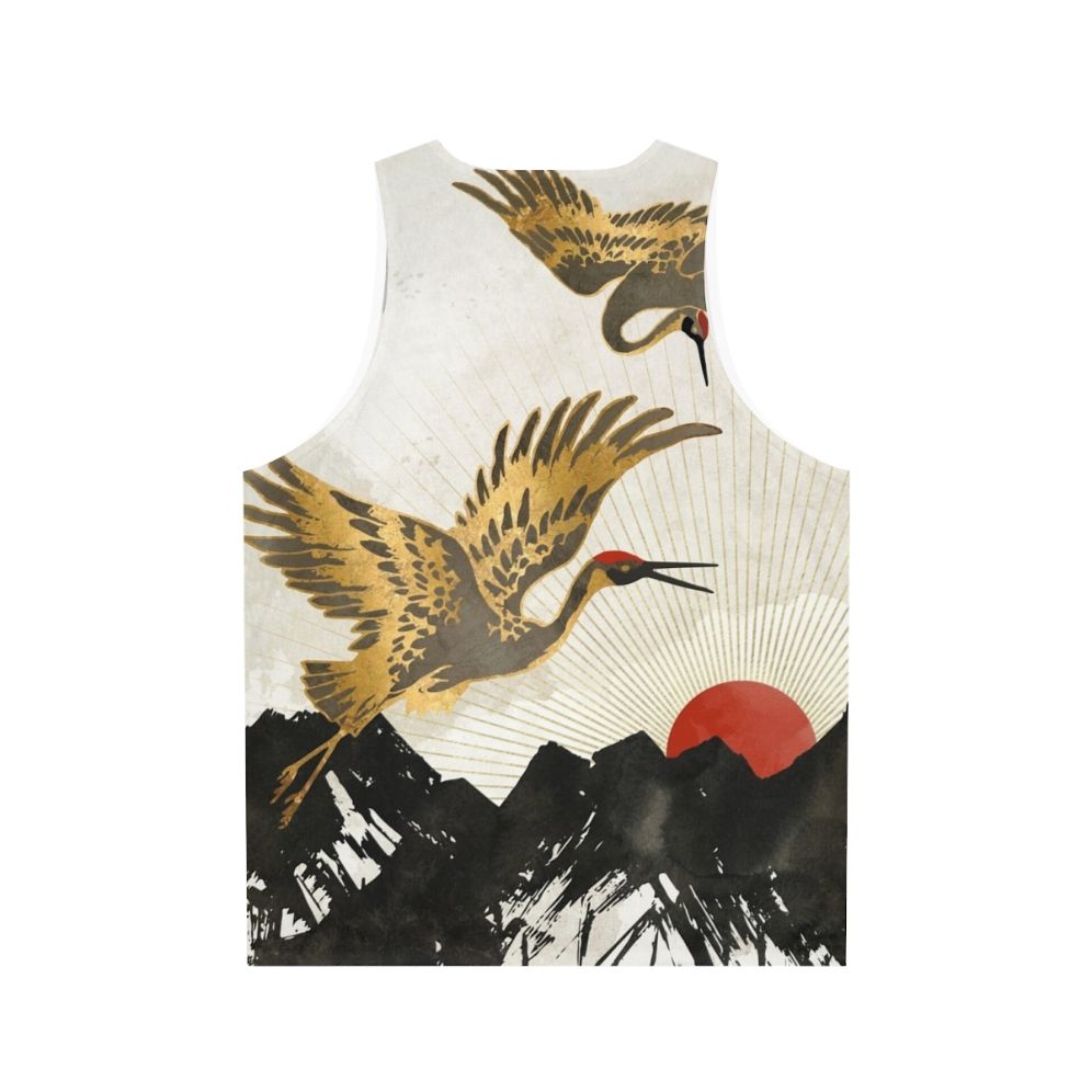 Elegant crane in flight unisex tank top - Back