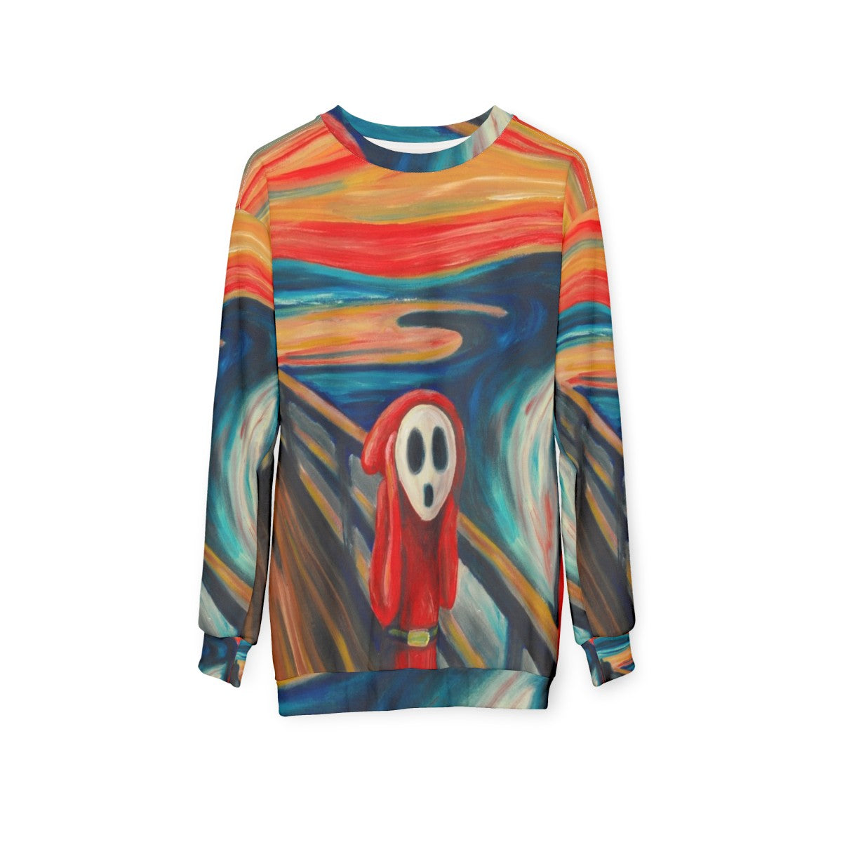 Edvard Munch's "The Scream" graphic on a cozy sweatshirt - hanging