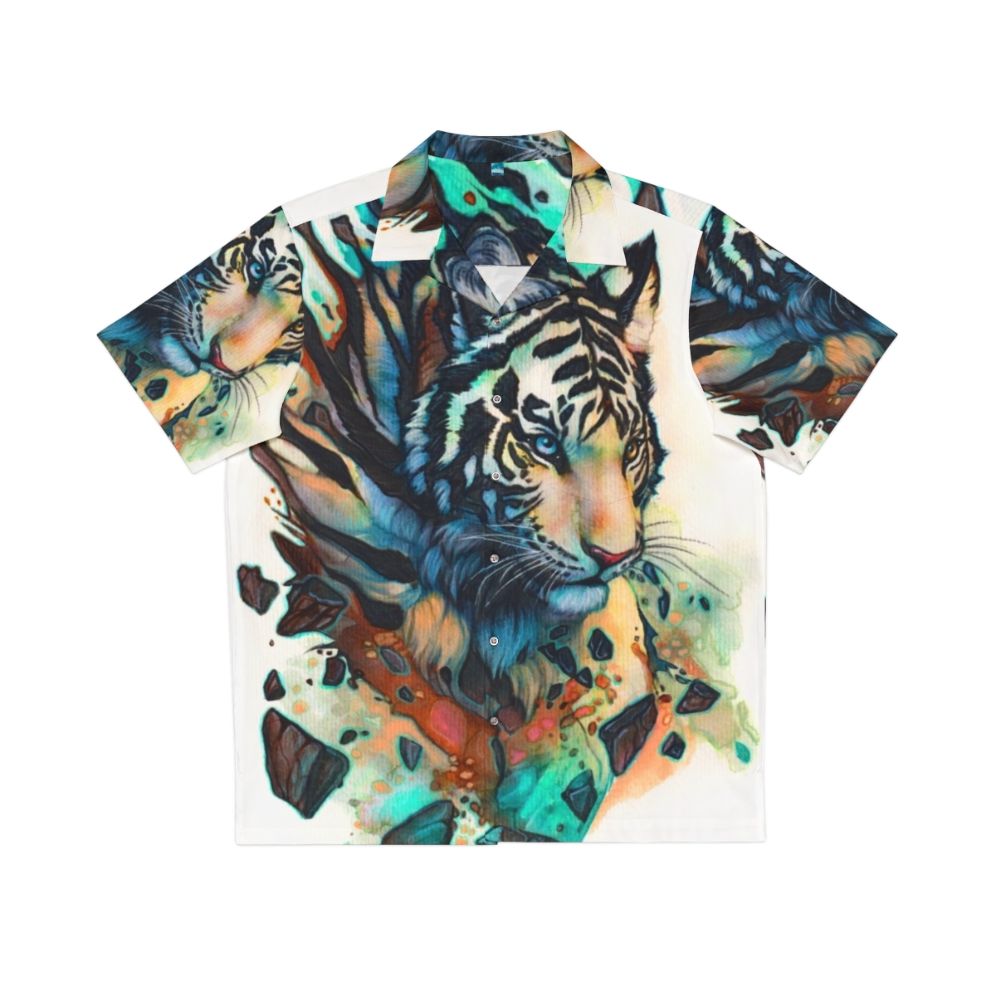 White tiger on a tropical Hawaiian shirt