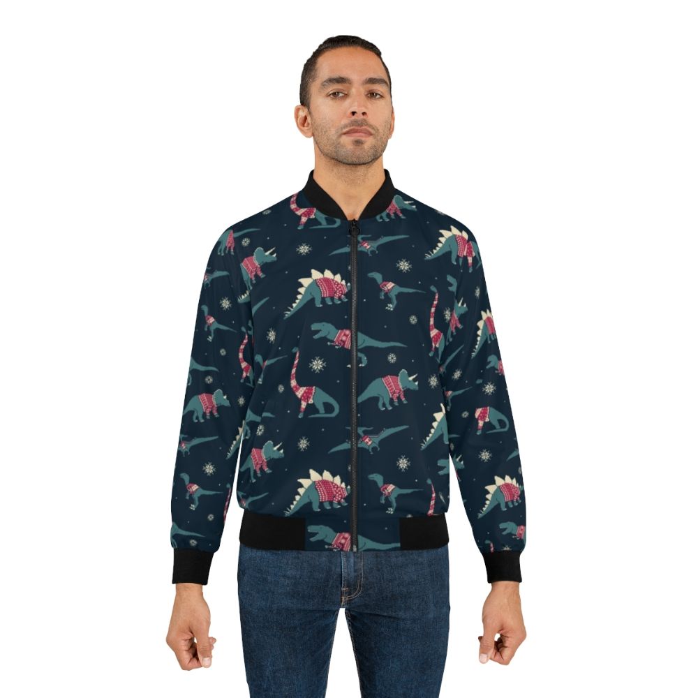 Dino and dinosaur holiday-themed bomber jacket with a cute, pixel art design - Lifestyle