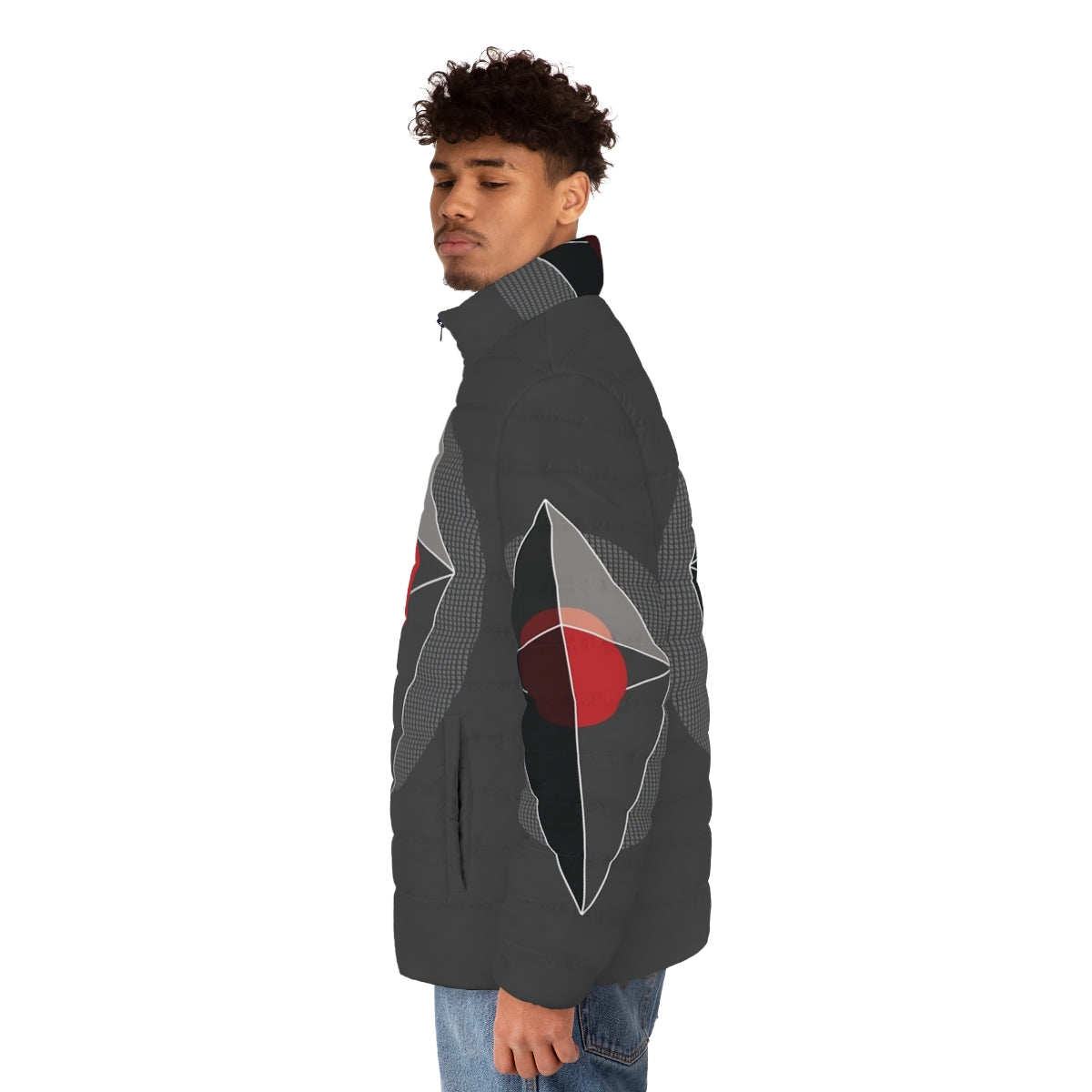 No Man's Sky Atlas Puffer Jacket featuring the iconic plumbob symbol - men side left