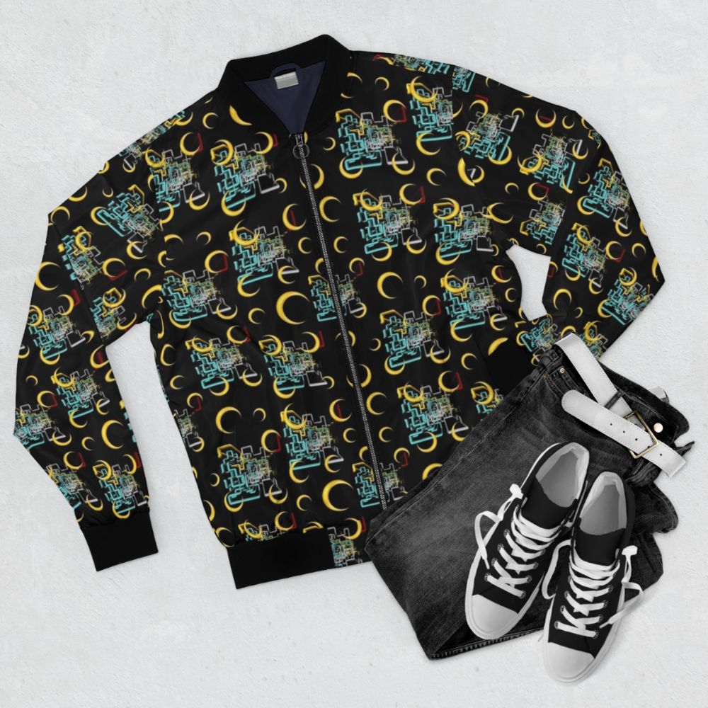 Dan Flashes inspired abstract and graphic pattern bomber jacket - Flat lay