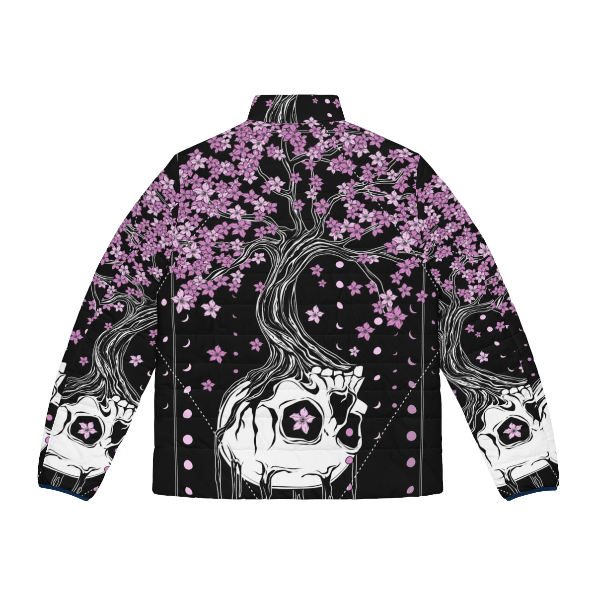 Afterlife puffer jacket with skull and cherry blossom floral design - Back