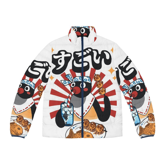 Matsuri Pengin Puffer Jacket featuring a cute penguin design in a classic anime and Japanese festival inspired style