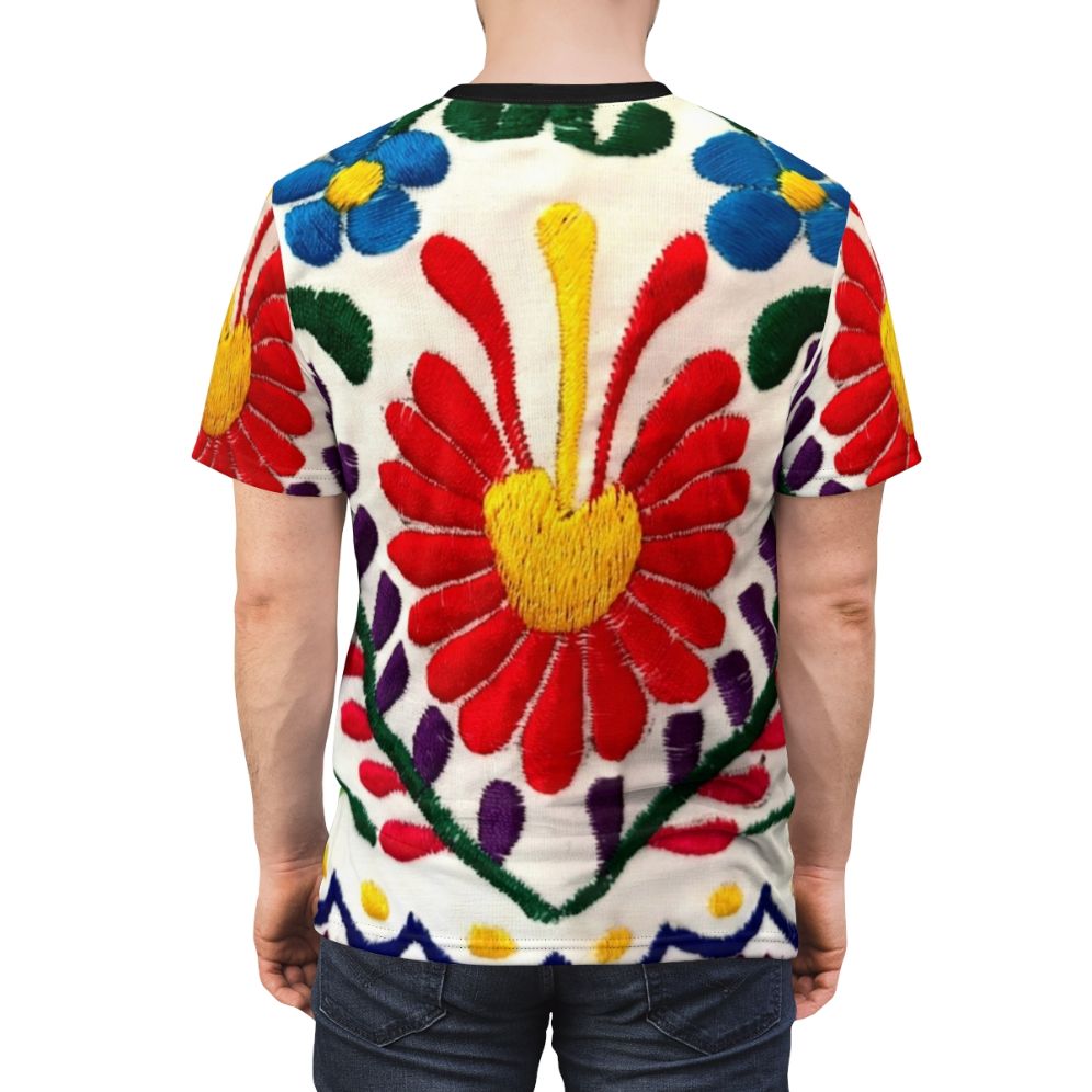 Beautifully detailed Mexican-inspired floral design on a high-quality t-shirt. - men back