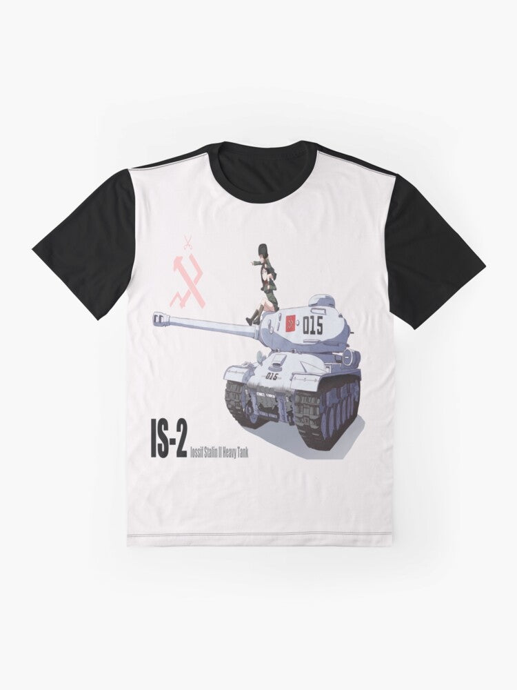 One Punch Man-inspired graphic t-shirt design featuring elements from the anime World of Tanks. - Flat lay