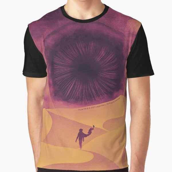 Dune movie inspired graphic t-shirt featuring the Great Shai-Hulud, the giant sandworm from the Dune universe