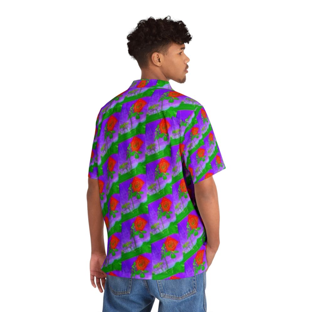 Acid rose Hawaiian shirt with vibrant tropical floral pattern - Flat lay