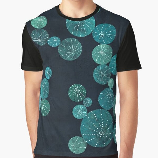 Turquoise cactus field graphic t-shirt with botanical design