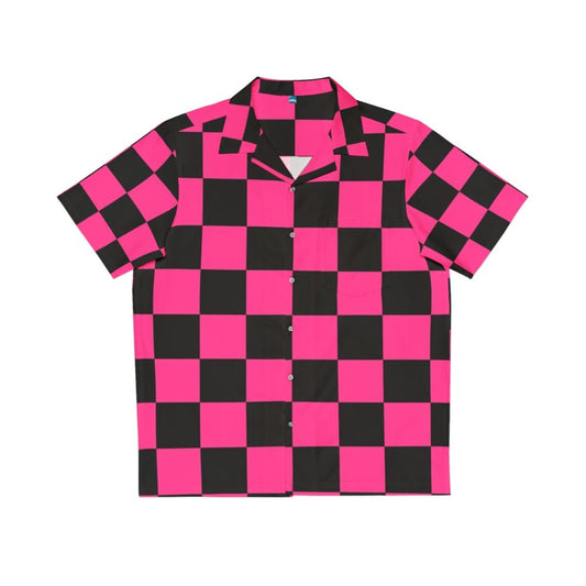 Black and pink checkerboard pattern Hawaiian shirt