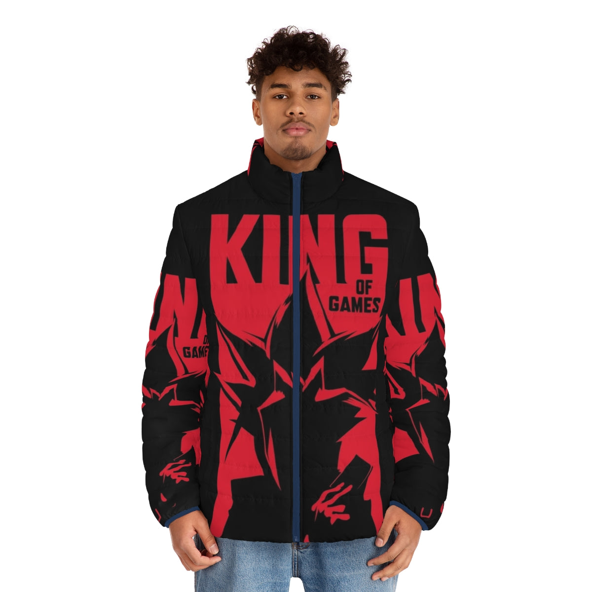 King of Games Puffer Jacket featuring Yu-Gi-Oh! characters and symbols - men front