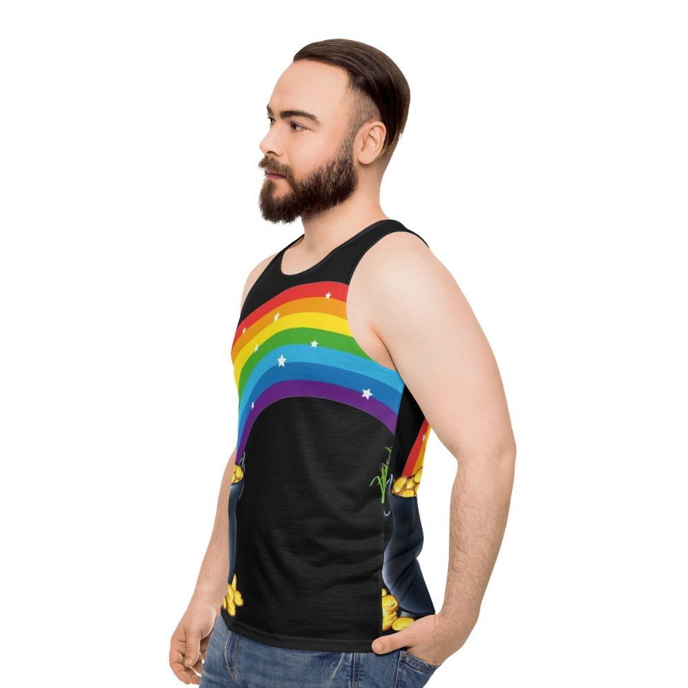 Unisex pot of gold at the end of the rainbow tank top - men side