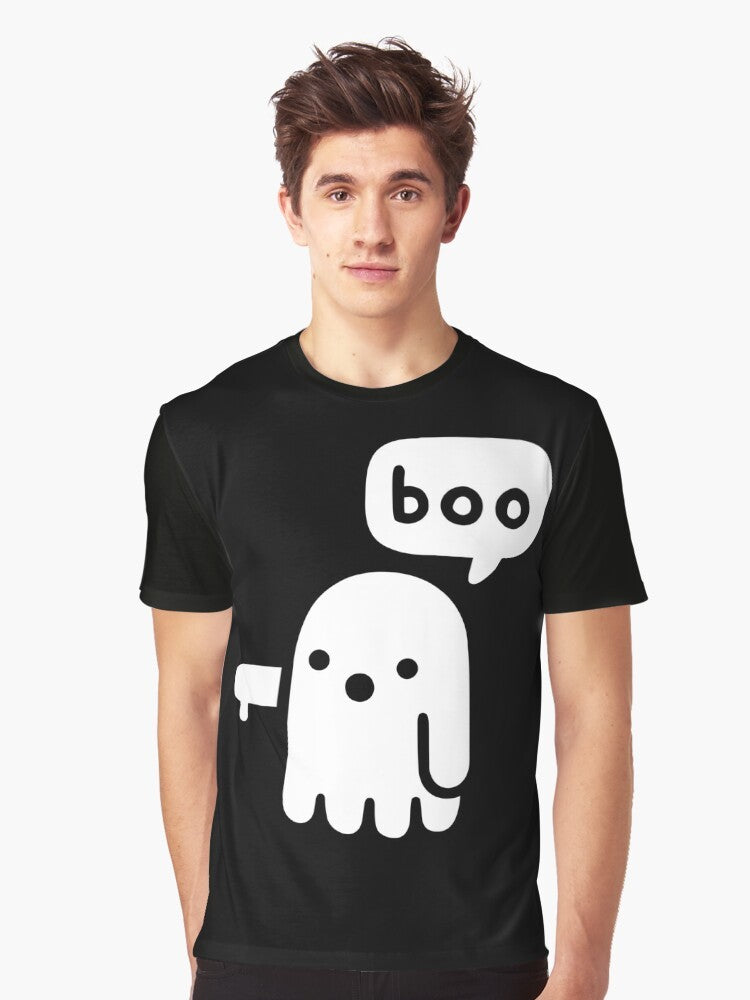 Ghostly Disapproval Graphic T-Shirt with a spirit wearing a sheet and giving a thumbs down - Men