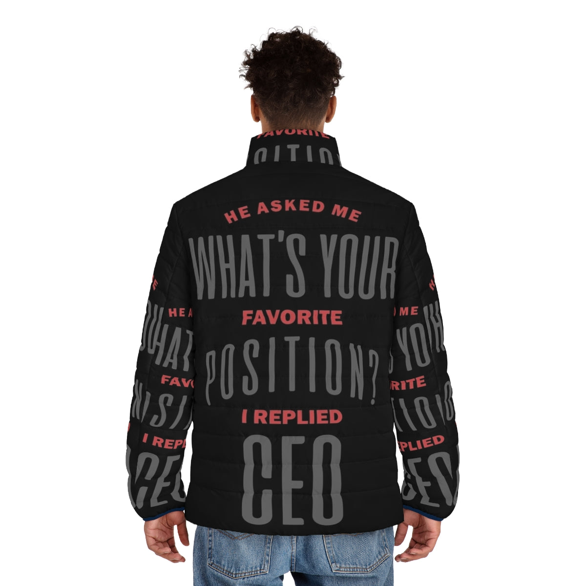 CEO T-Shirt Puffer Jacket with Entrepreneur Motivation - men back