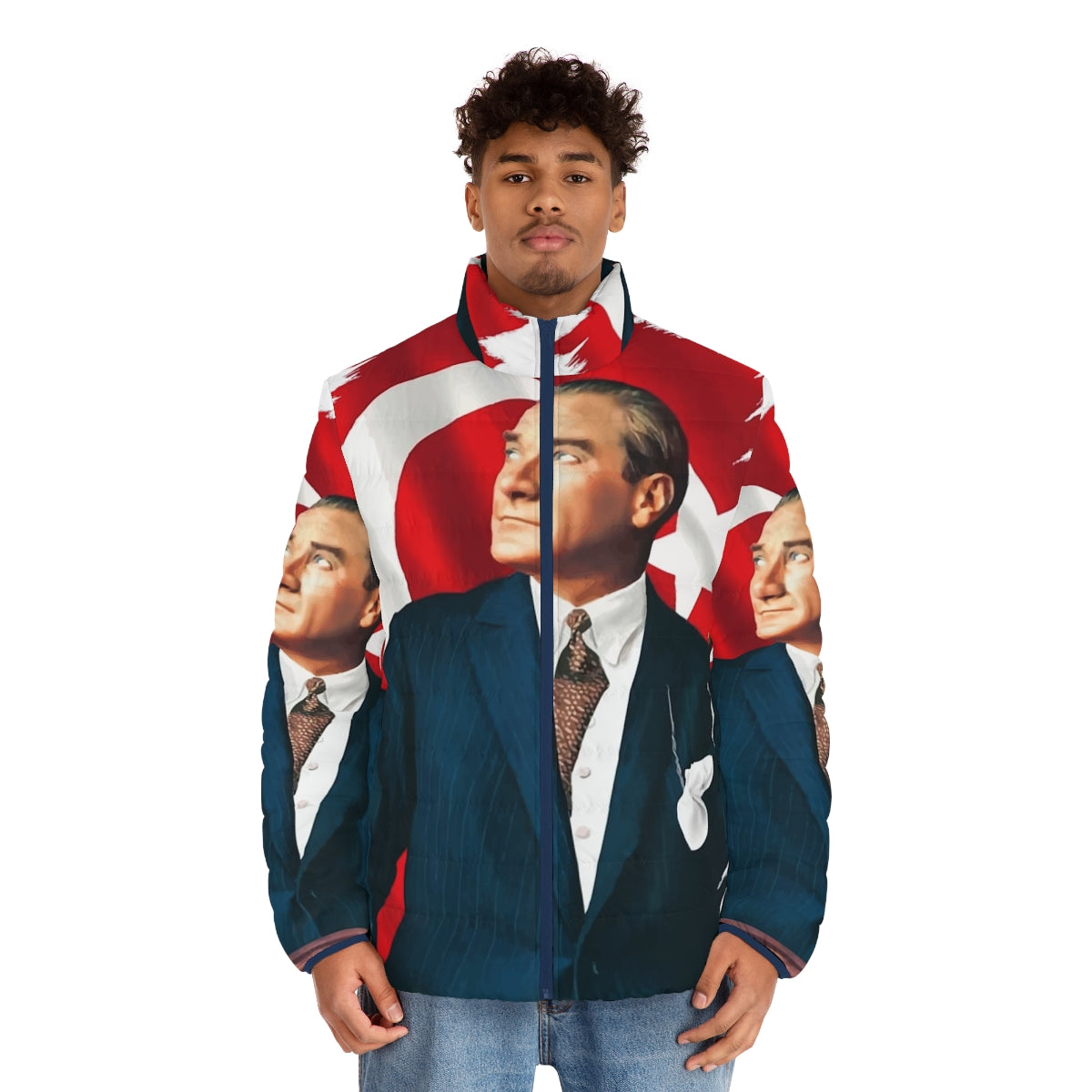 Mustafa Kemal Ataturk Puffer Jacket featuring the Turkish flag and founder of modern Turkey - men front