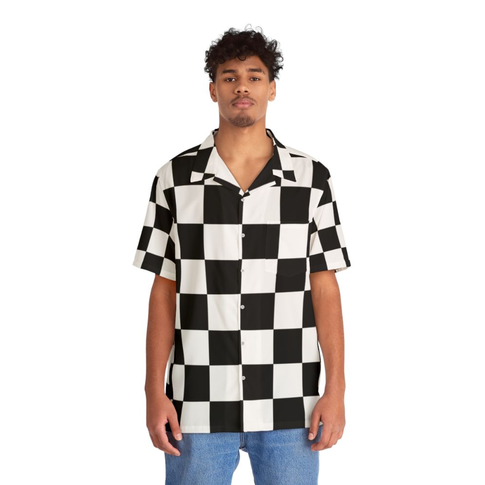 Checkered flag pattern hawaiian shirt for race car fans - People Front