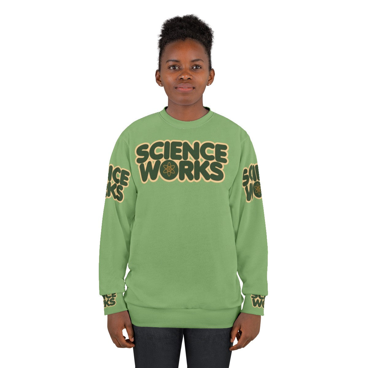 Science Works Sweatshirt, featuring a design for science enthusiasts and climate change awareness - women