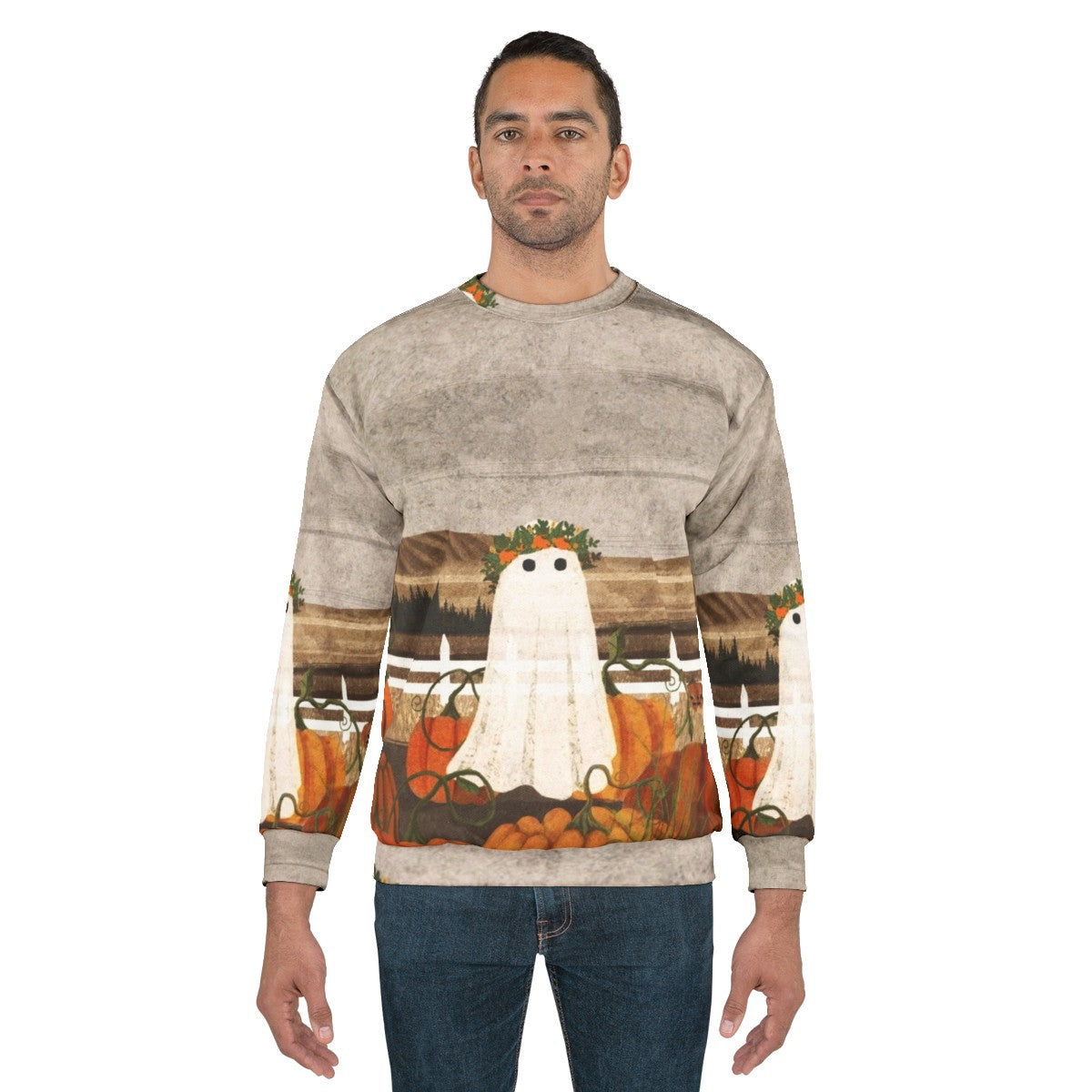 Vintage ghost in pumpkin patch sweatshirt - men