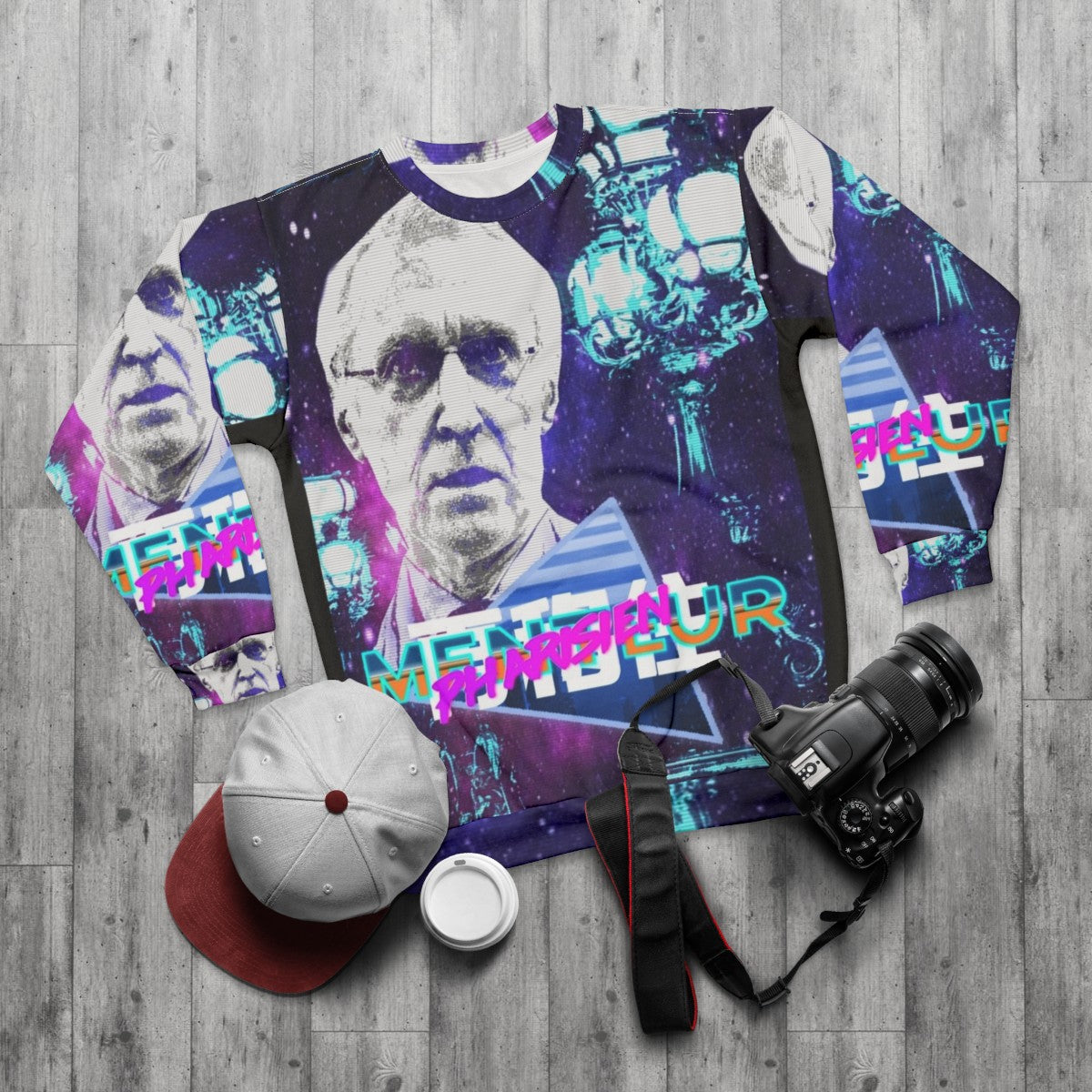 Vaporwave Henry De Lesquen Graphic Sweatshirt - flat lay