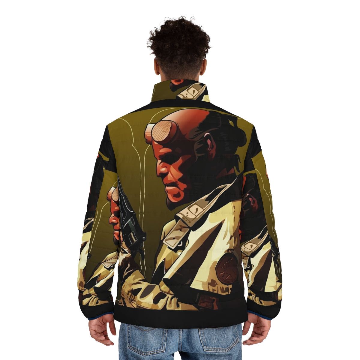 Hellboy Puffer Jacket featuring the iconic comic book character - men back