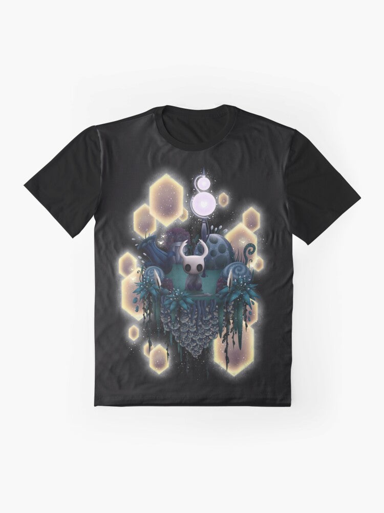 Hollow Knight video game inspired graphic t-shirt design with Metroidvania elements - Flat lay