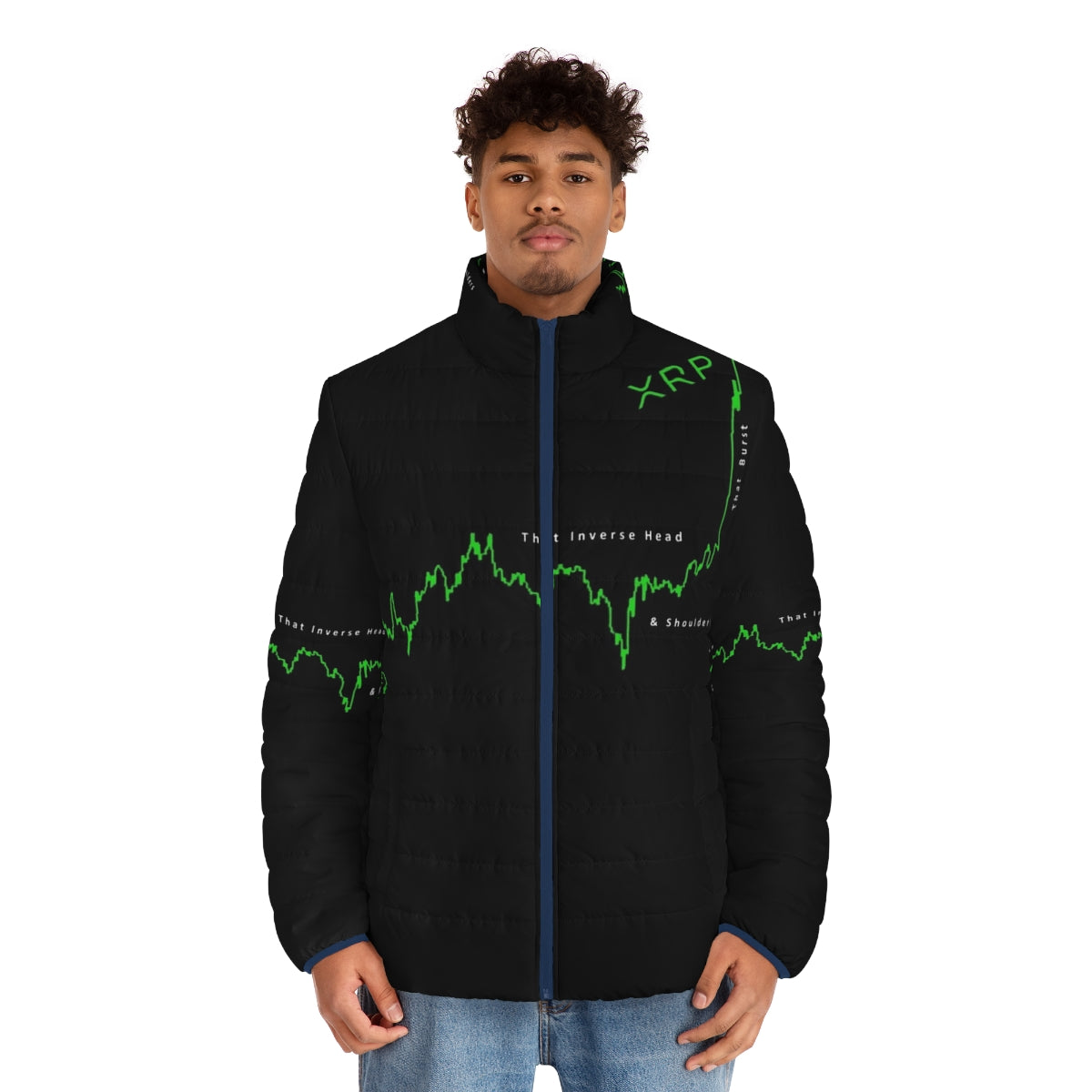 XRP Inverse H&S Edition Crypto Puffer Jacket featuring the Ripple cryptocurrency logo - men front