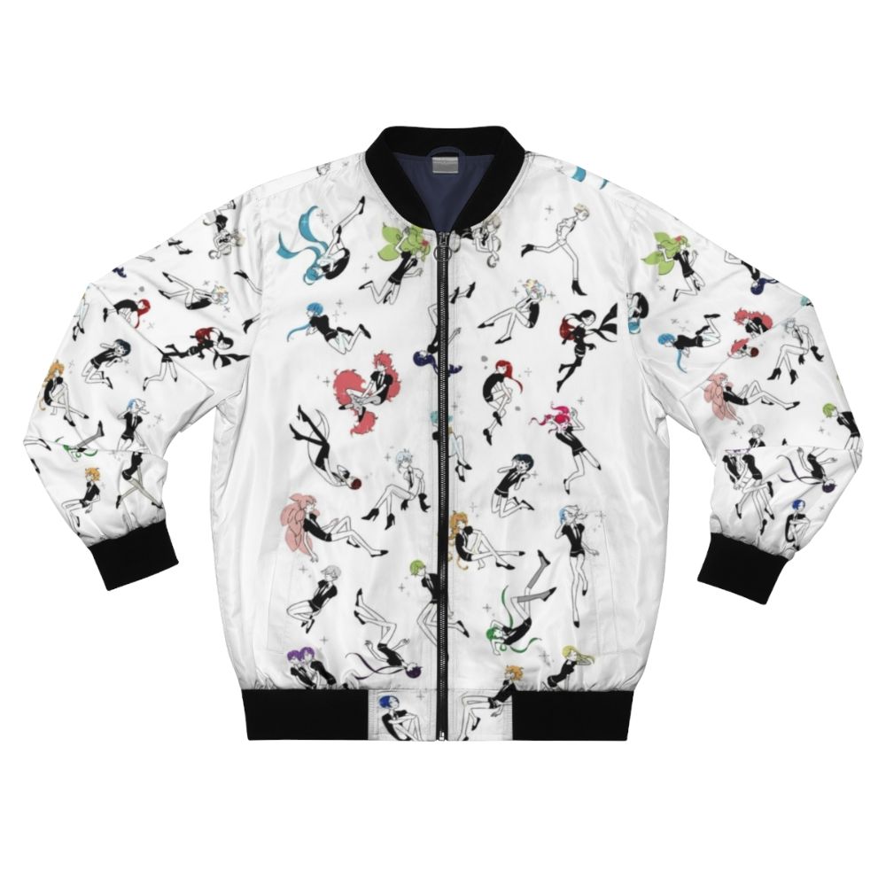 Land of the Lustrous inspired anime bomber jacket featuring characters Phos, Diamond, and Cinnabar