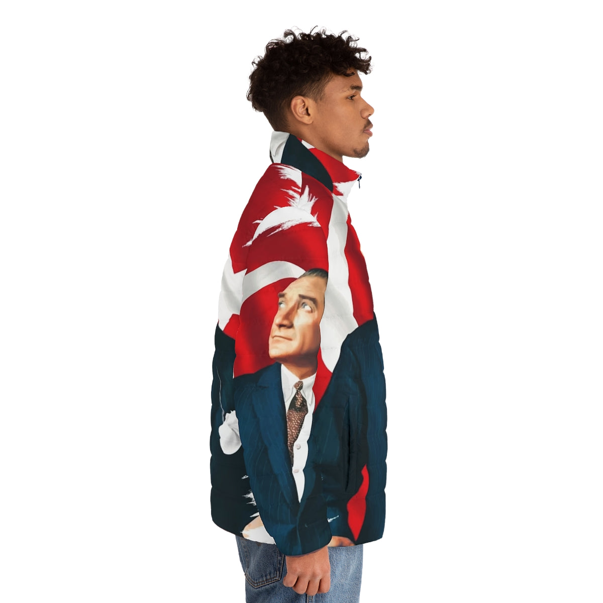 Mustafa Kemal Ataturk Puffer Jacket featuring the Turkish flag and founder of modern Turkey - men side right