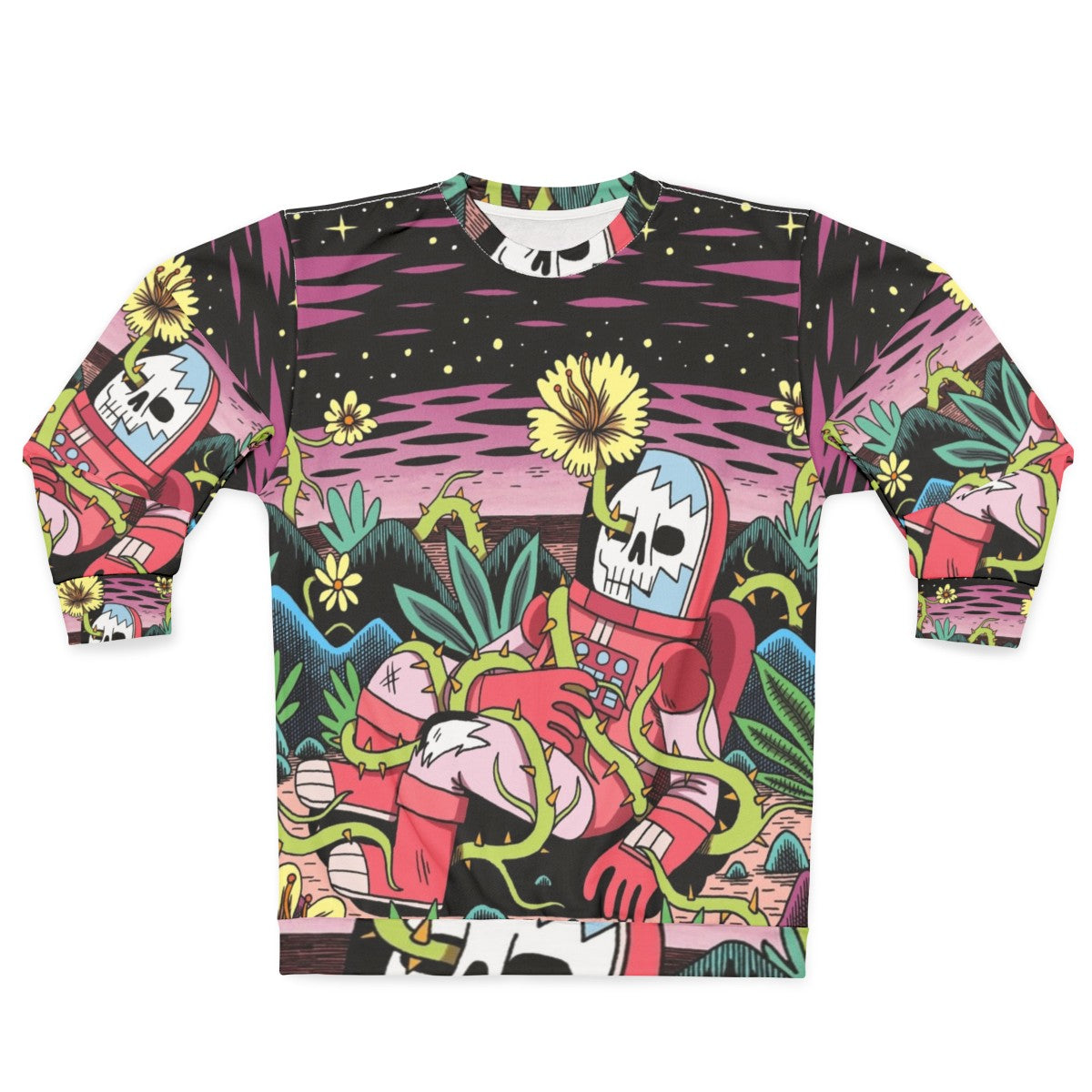 Flower pattern sweatshirt with cosmic, space-inspired design