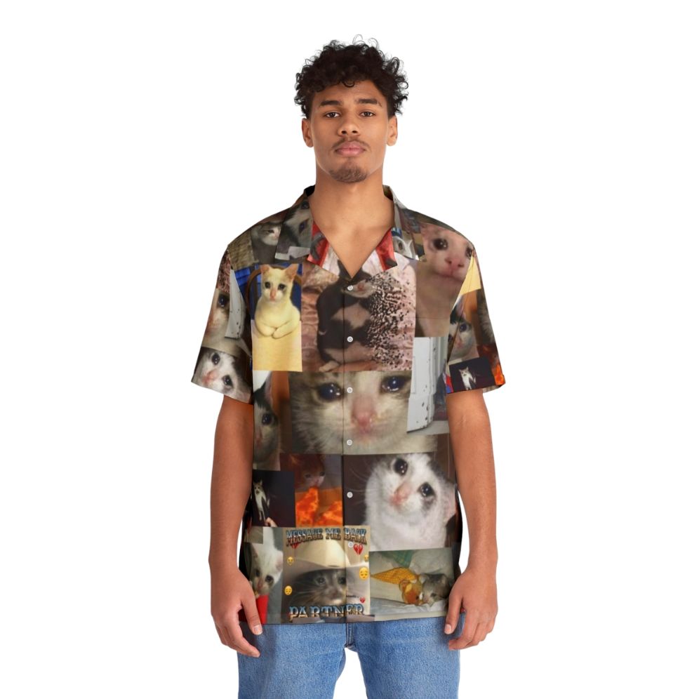 Crying Cat Hawaiian Shirt - People Front