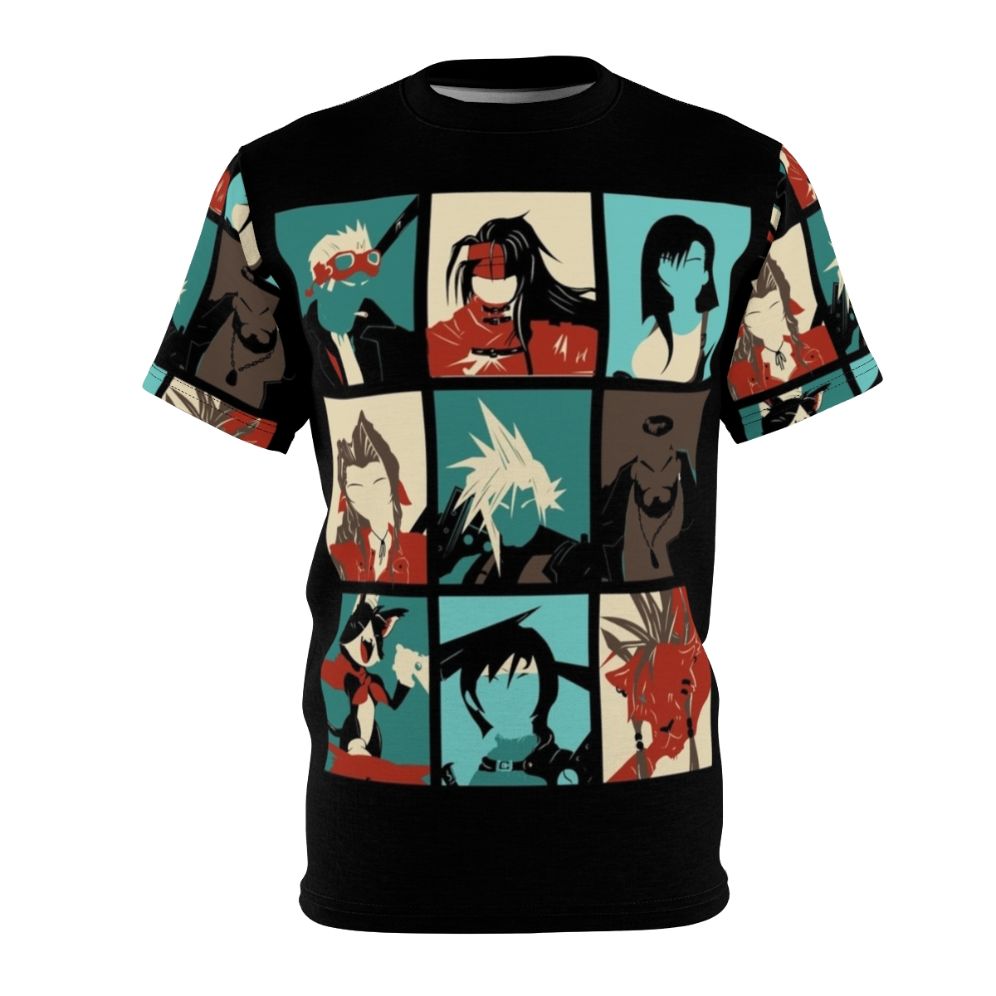 Vibrant fantasy art design featuring characters from the iconic Final Fantasy 7 game on a high-quality T-shirt.