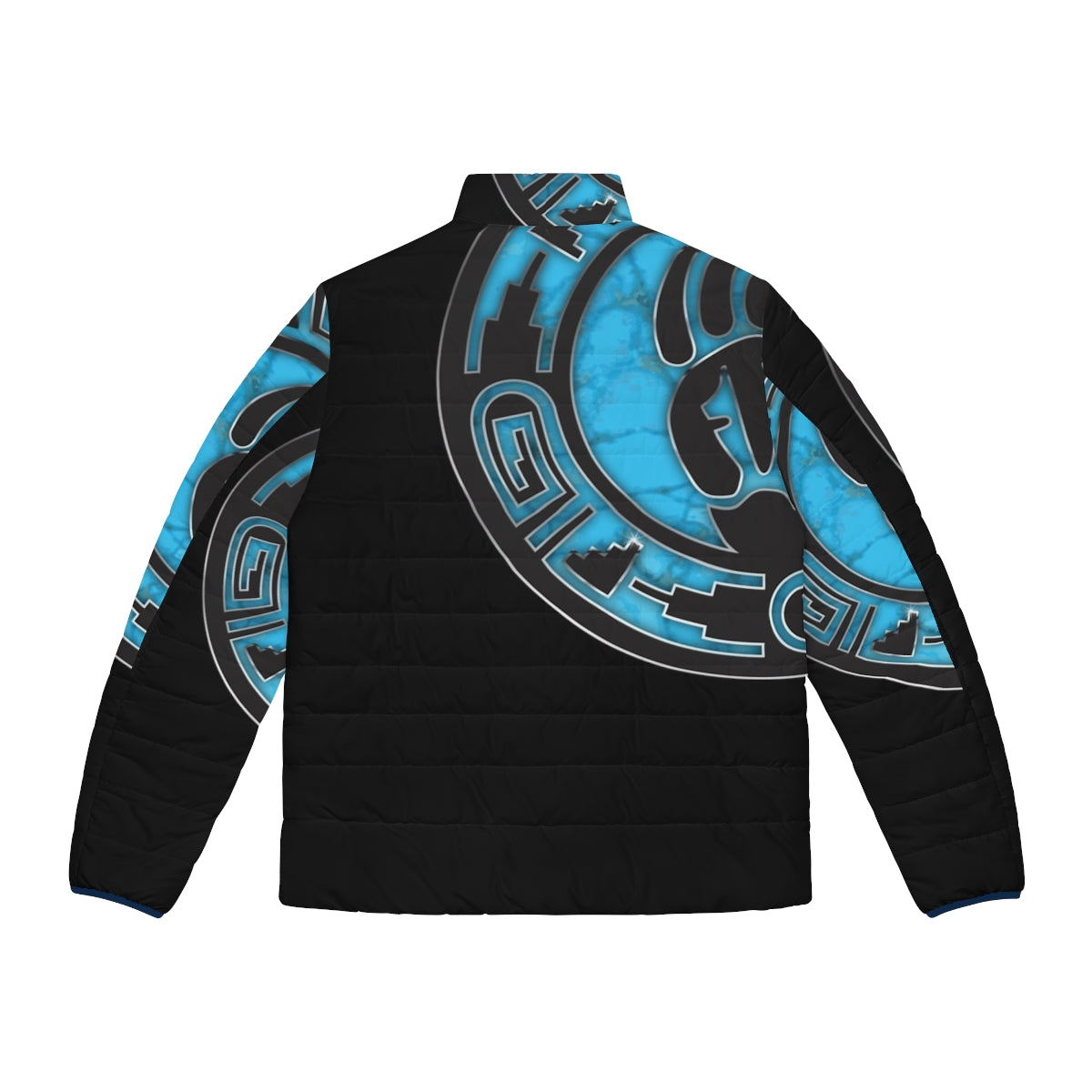 Hopi bear paw turquoise puffer jacket with native american cultural design - Back