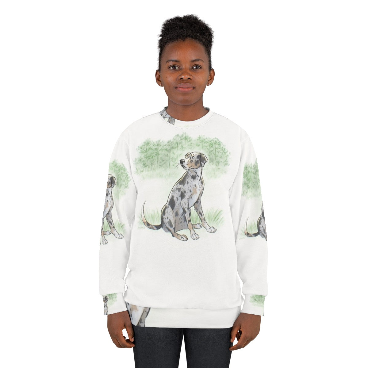 Catahoula Leopard Dog wearing a comfortable sweatshirt - women