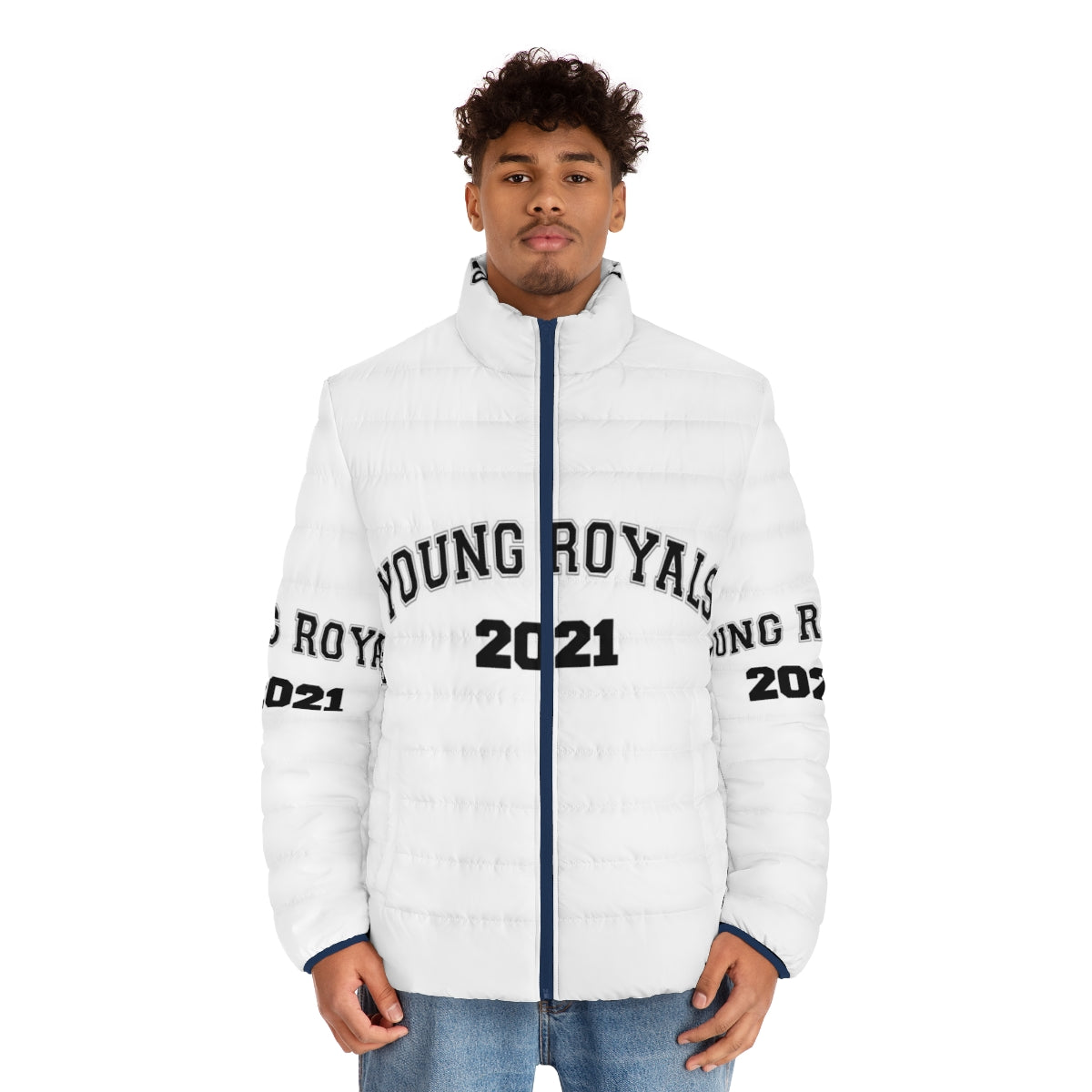 Young Royals Netflix Puffer Jacket featuring Edvin Ryding and Omar Rudberg - men front