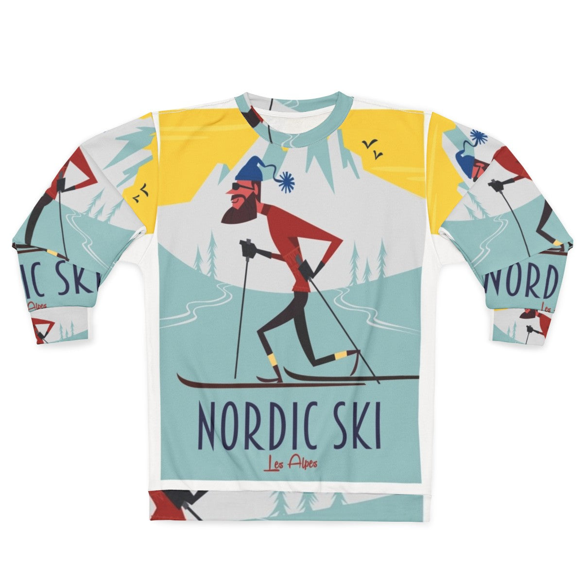 Nordic ski poster printed on a cozy sweatshirt