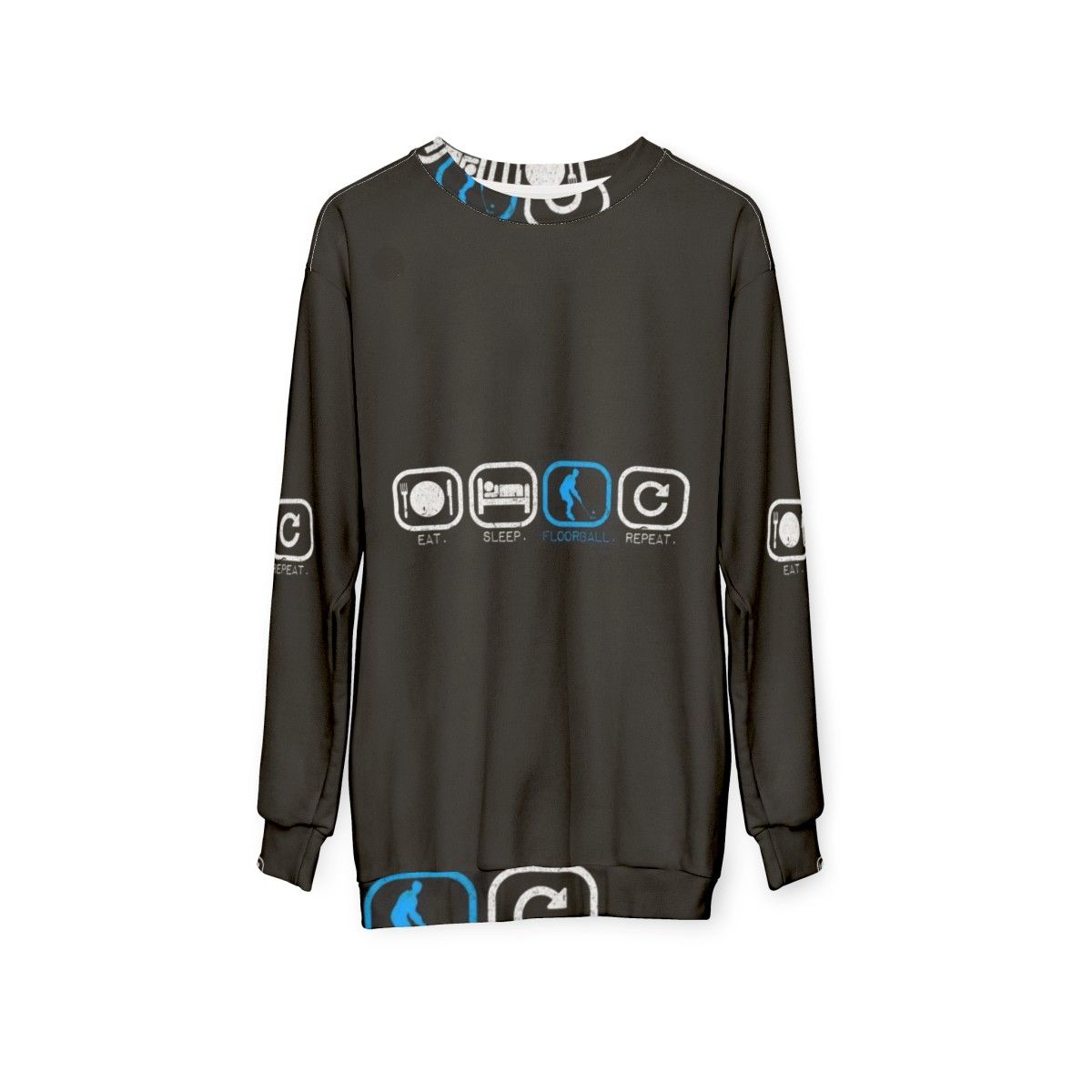 Floorball Sweatshirt with "Eat Sleep Floorball Repeat" Design - hanging