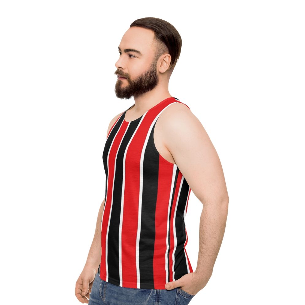 Red, white, and black striped unisex tank top - men side