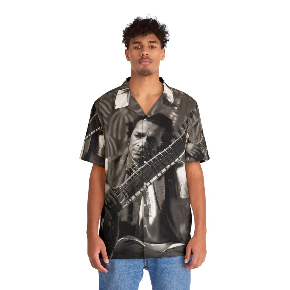 Colorful Hawaiian shirt featuring an Indian sitar player - People Front