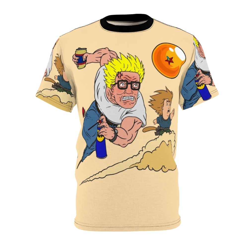 Anime inspired "King Of The Z" T-shirt, featuring a crossover design with characters from King of the Hill and Dragon Ball Z.