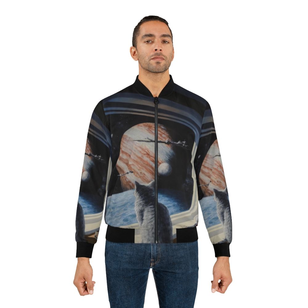 "Space Cat" Bomber Jacket with a science fiction oil painting design - Lifestyle