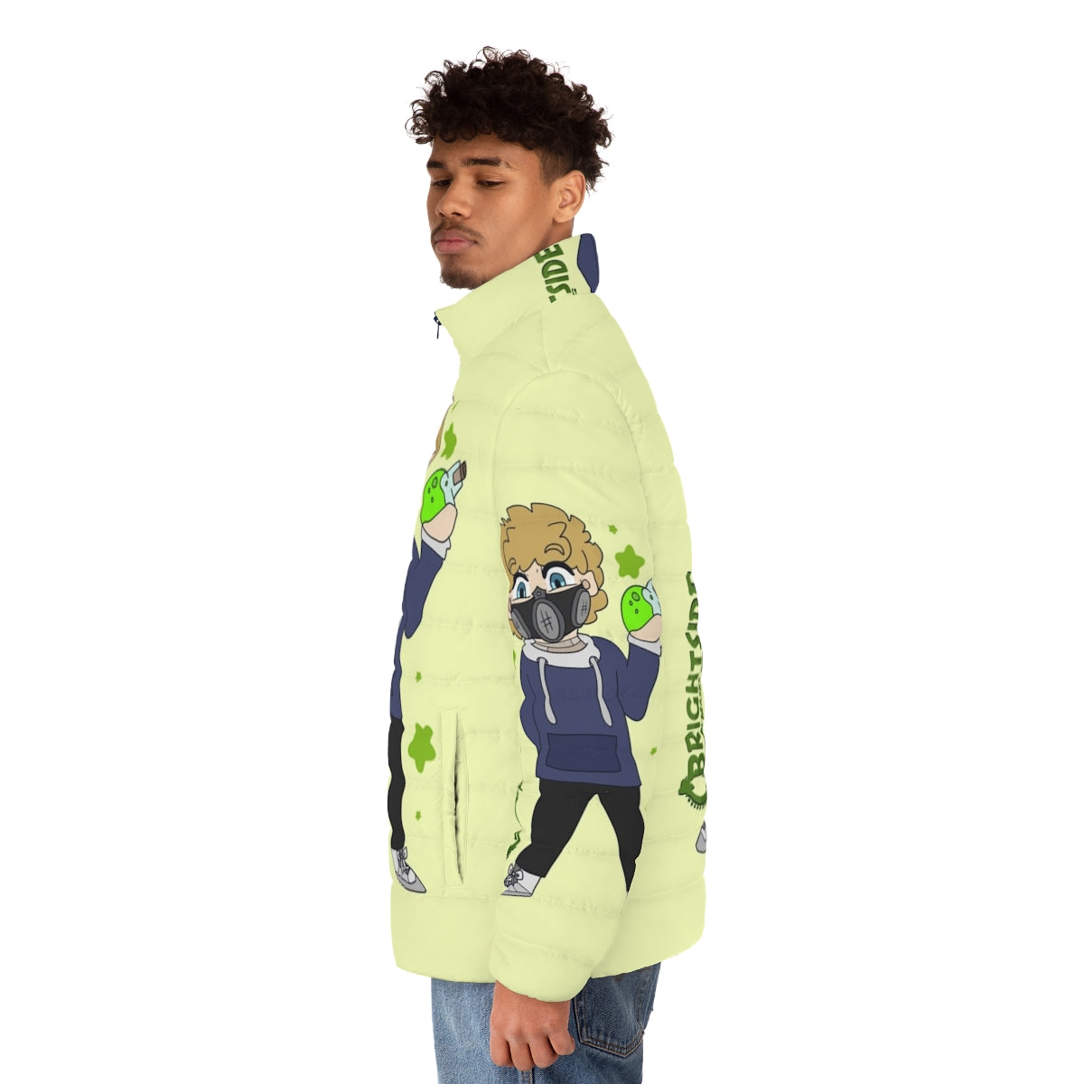 Puffer jacket with Brightside chibi character design - men side left