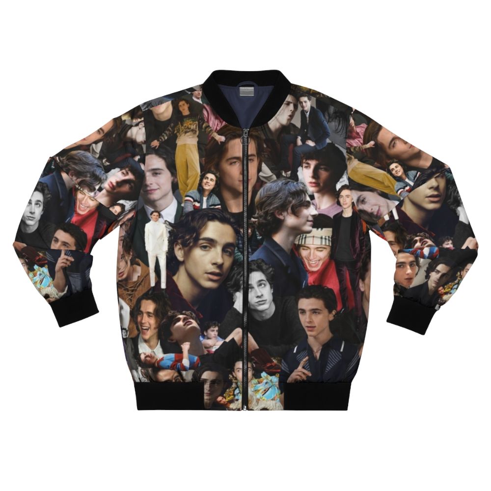 Timothée Chalamet inspired bomber jacket with collage design