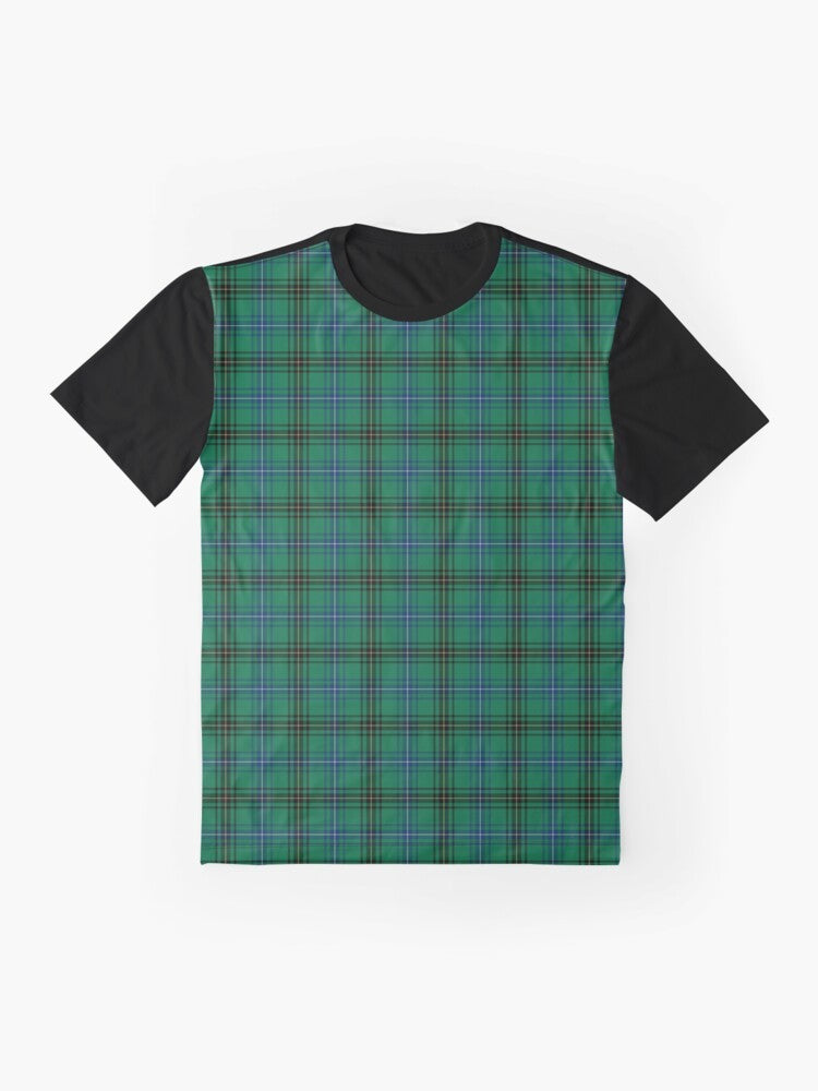 Vibrant Clan Henderson tartan graphic t-shirt with traditional Scottish plaid pattern - Flat lay