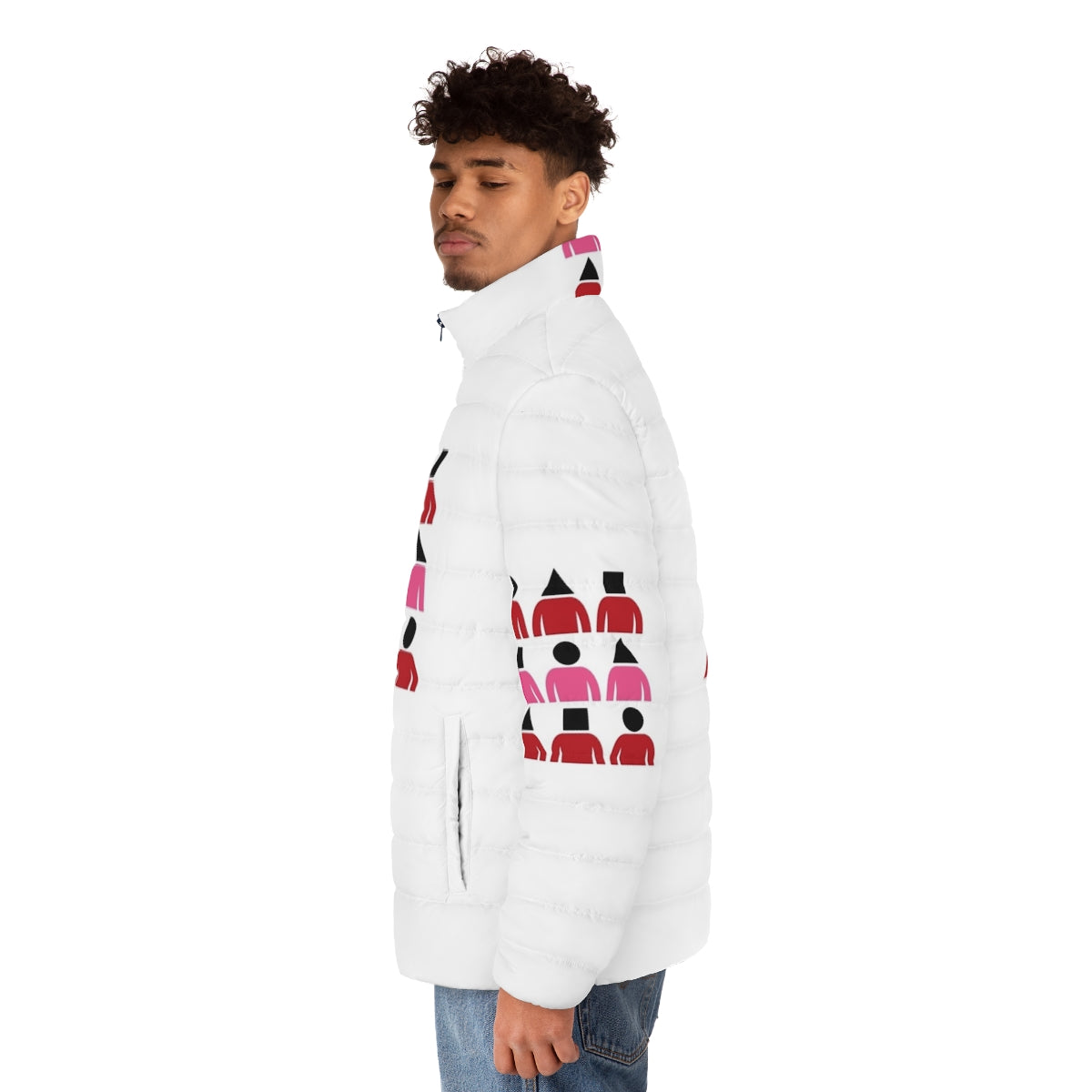 Squid Game 3x3 Grid Puffer Jacket featuring the iconic square pattern from the hit Netflix series - men side left