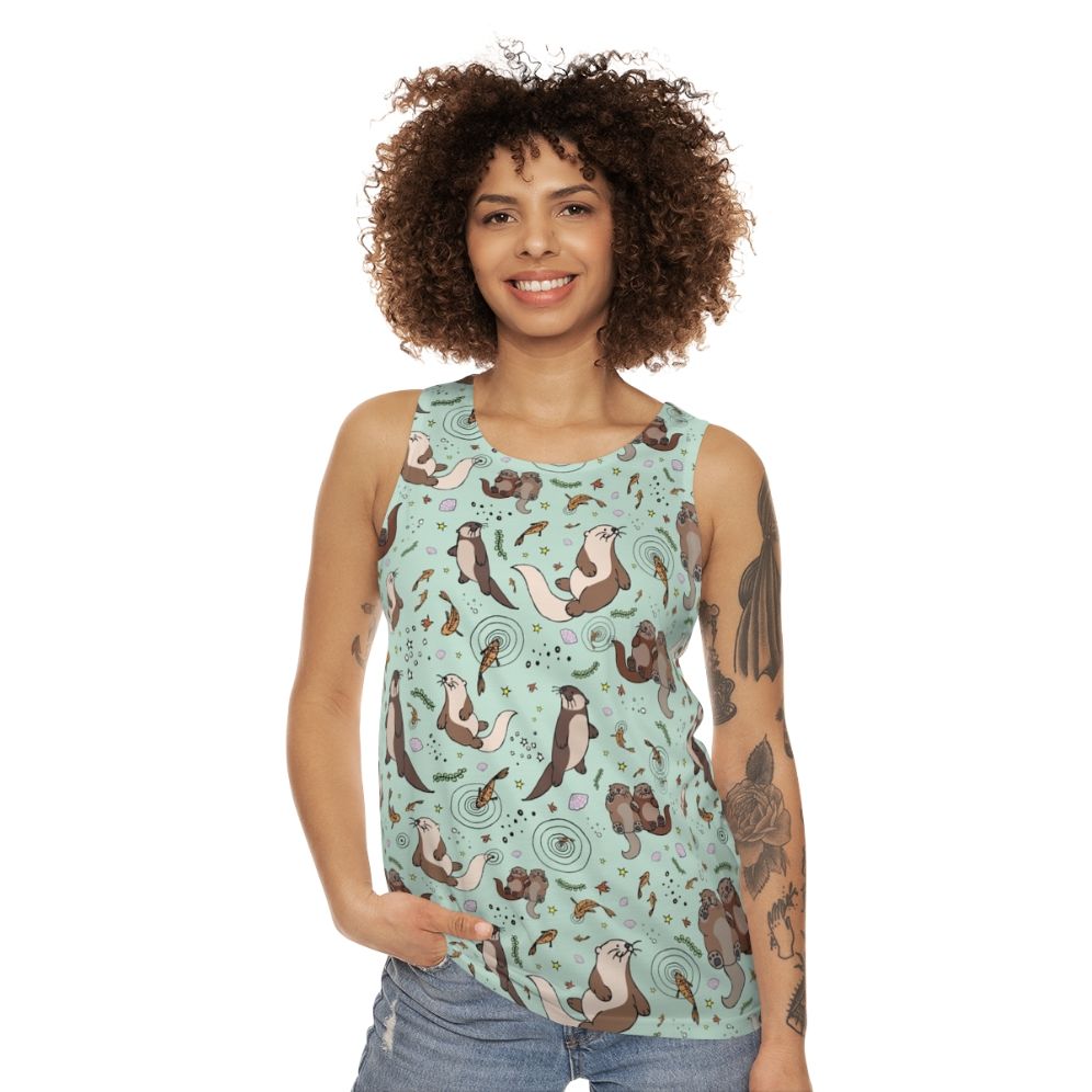 Cute sea otter design on a unisex tank top - women