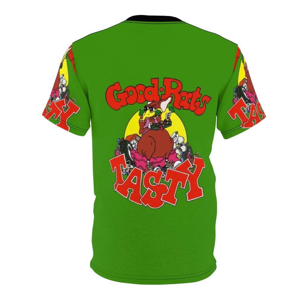 Stylized graphic design of a rat on a retro-inspired t-shirt for psychedelic music enthusiasts. - Back